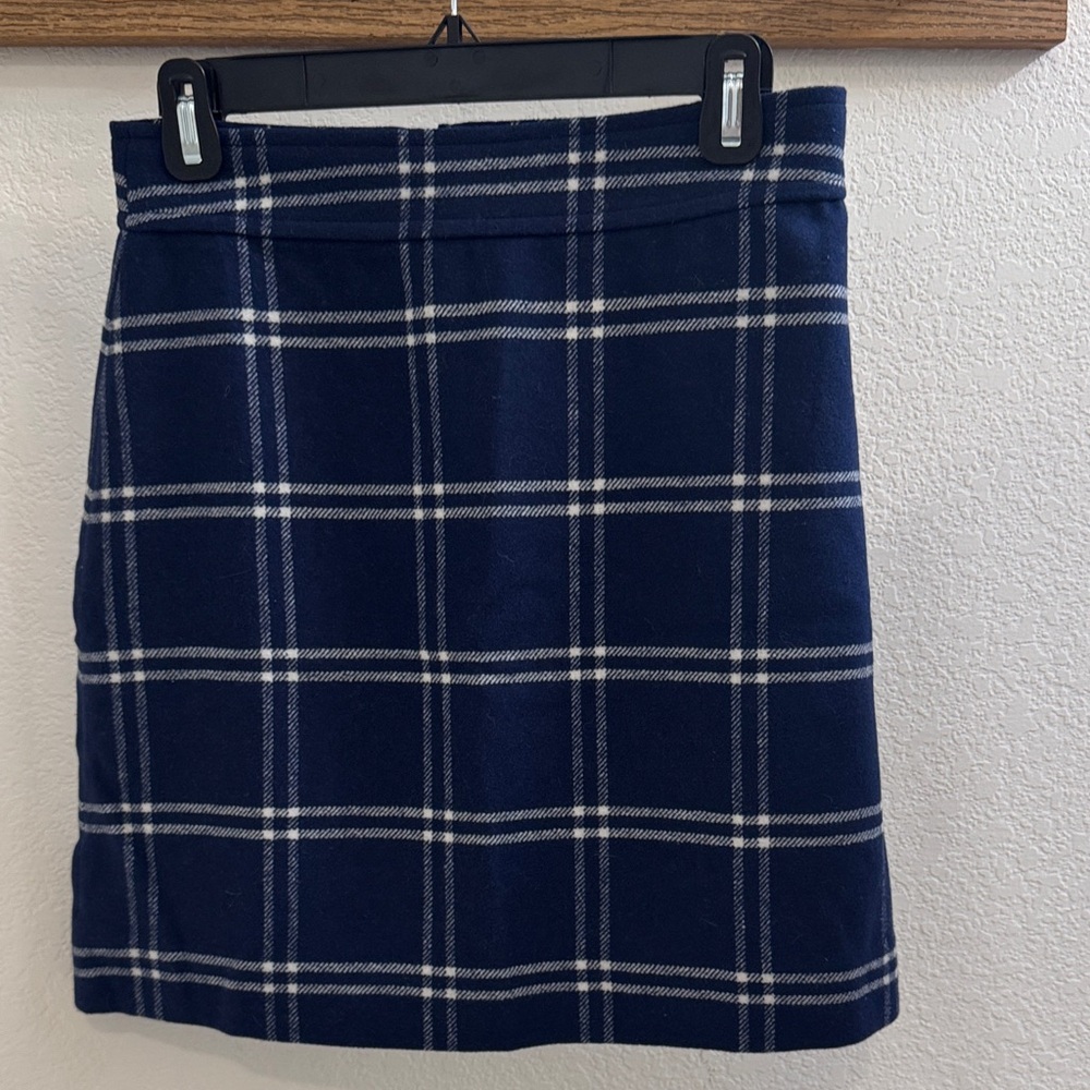 J. Crew Navy and White wool Plaid Mini Skirt